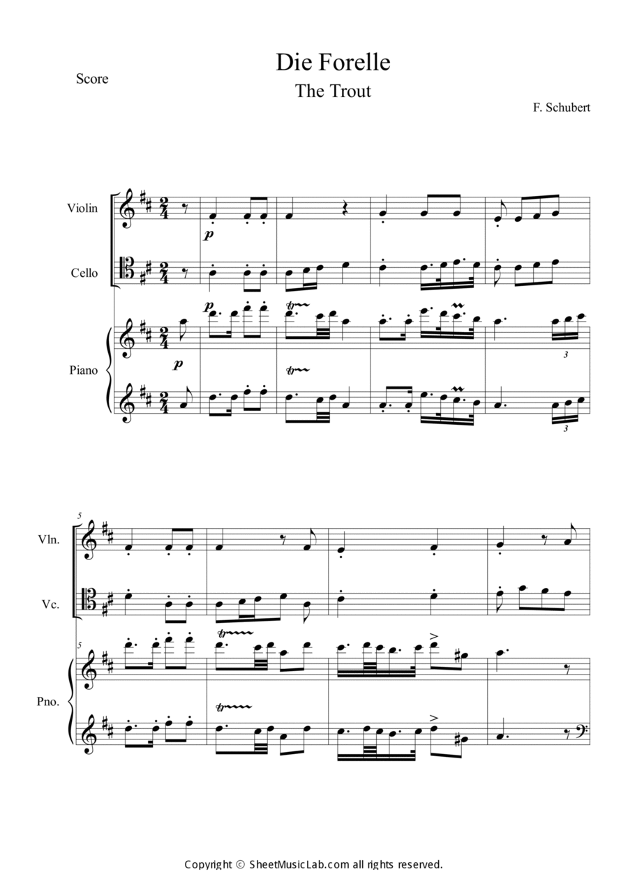 Die Forelle (The Trout) Piano Trio scores gallery preview page 1