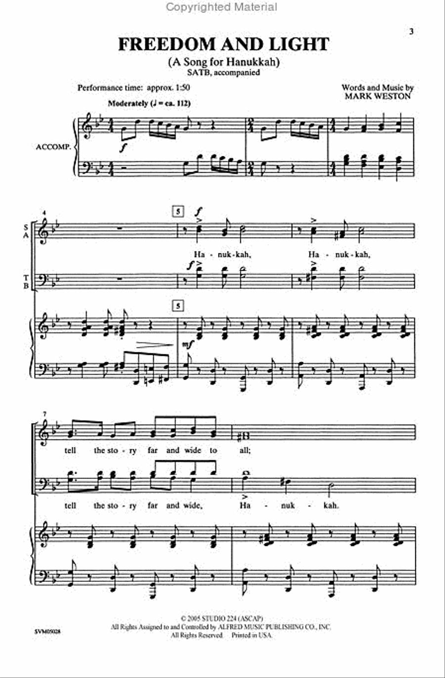 Freedom and Light (A Song for Hanukkah) 4-Part scores gallery preview page 2