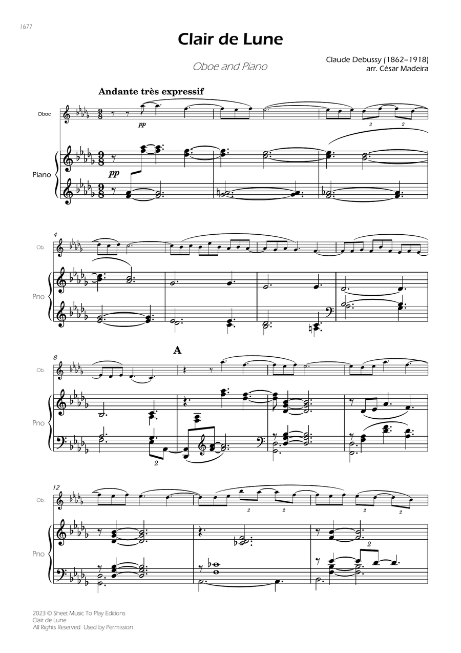 Clair de Lune by Debussy - Oboe and Piano (Full Score and Parts) Piano scores gallery preview page 2