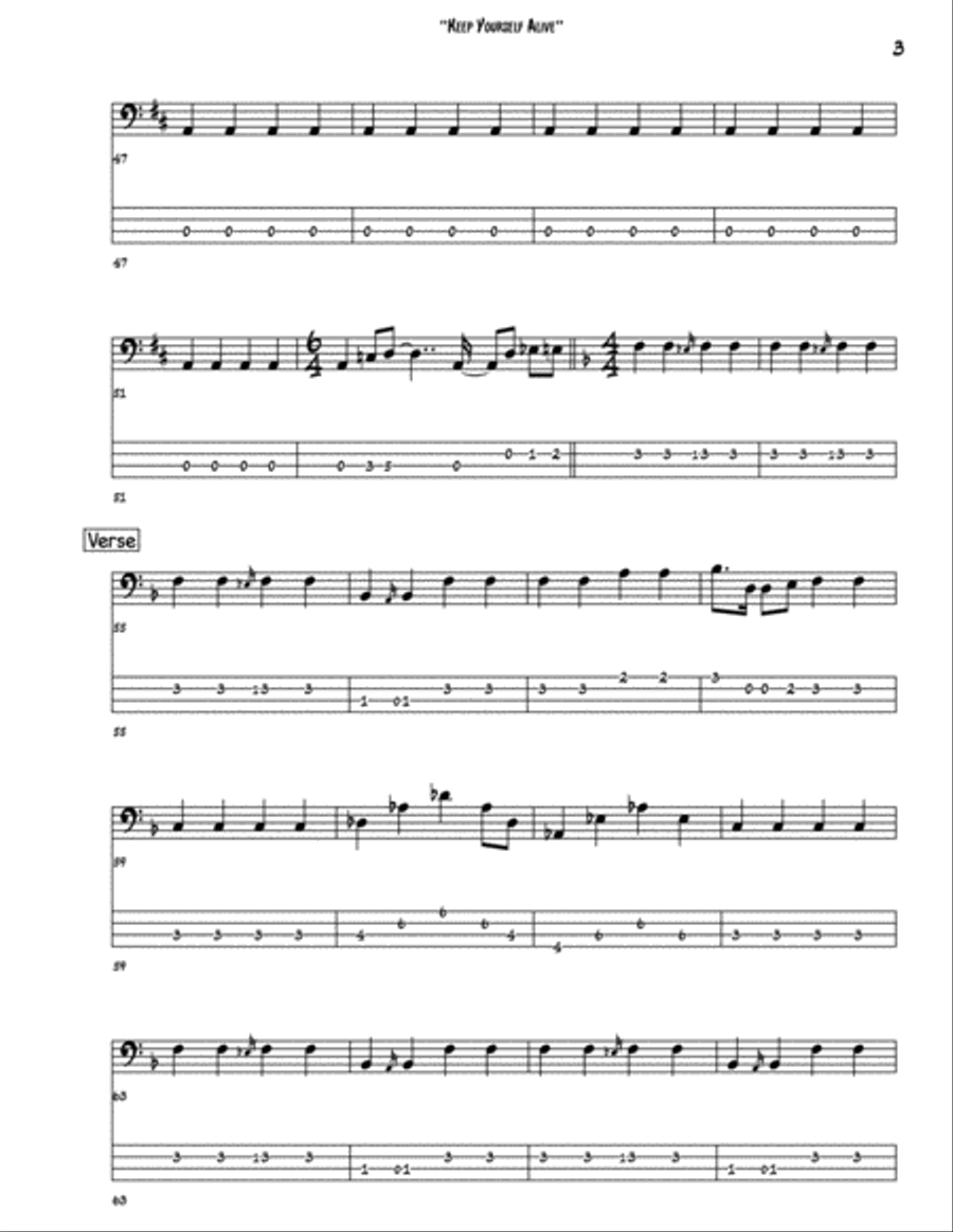Keep Yourself Alive Bass Guitar scores gallery preview page 3