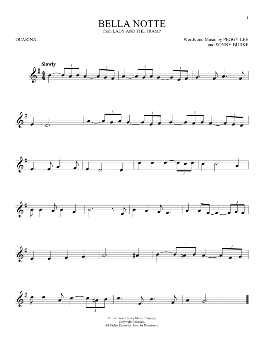 Bella Notte (from Lady And The Tramp) ocarina scores gallery preview page 1
