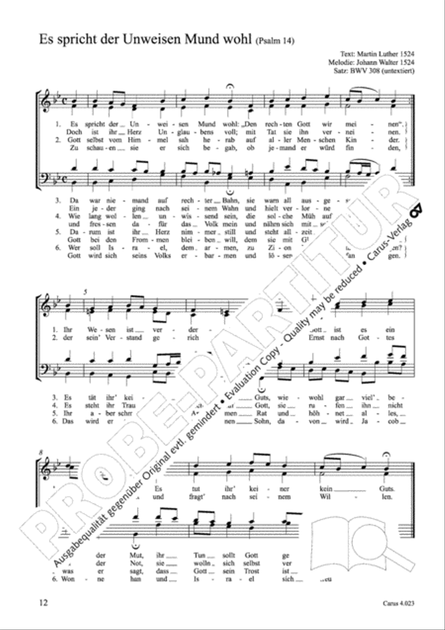 Luther Lieder in settings by J. S. Bach for mixed choir SATB 4-Part scores gallery preview page 13