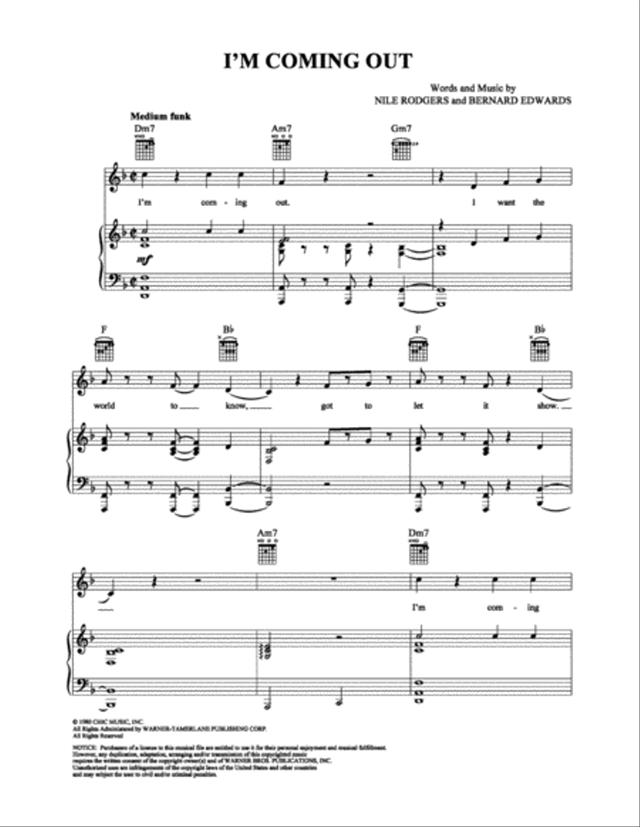 I'm Coming Out Piano, Vocal, Guitar scores gallery preview page 1