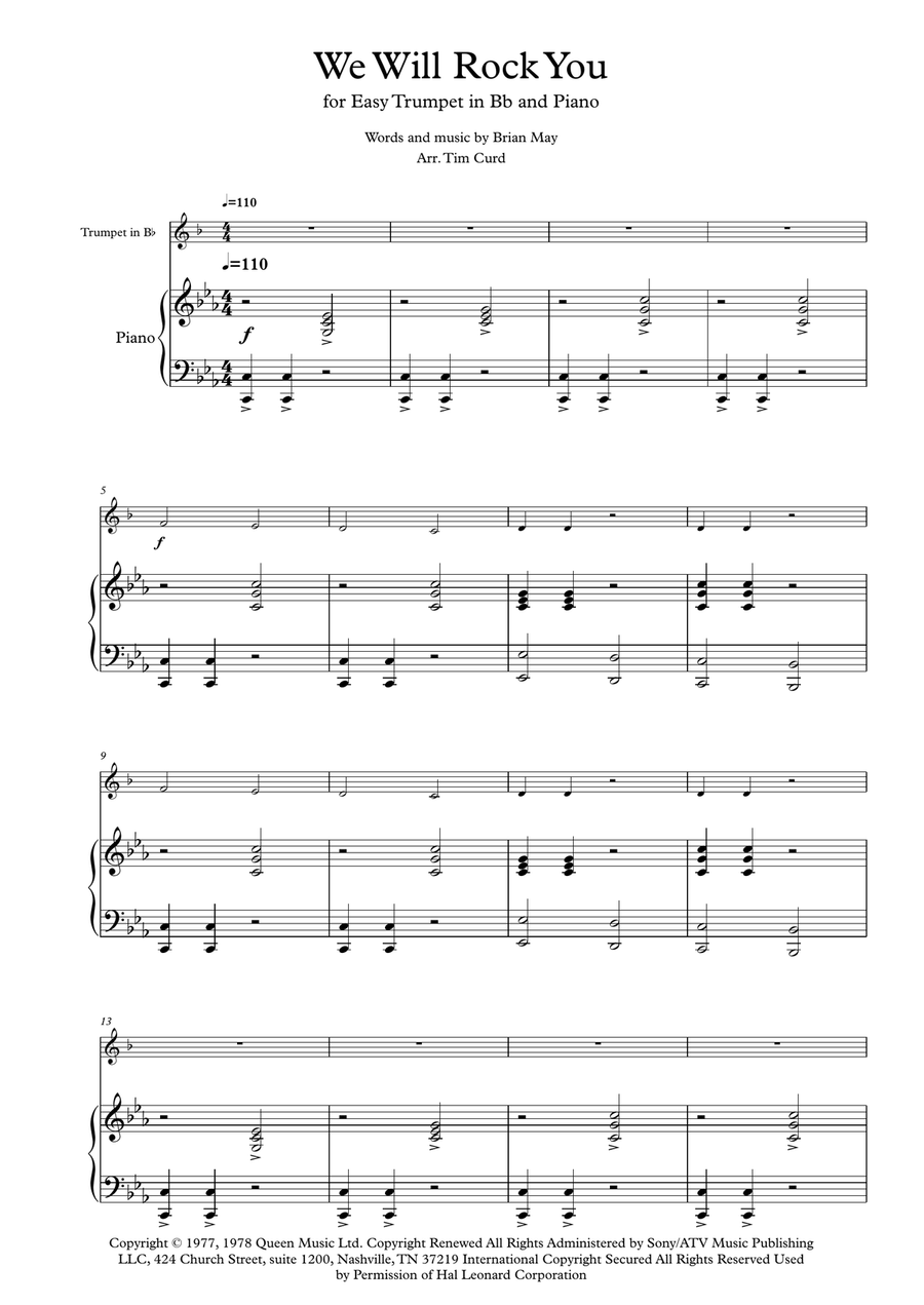 We Will Rock You Trumpet Solo scores gallery preview page 1