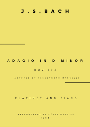 Adagio (BWV 974) - Bb Clarinet and Piano (Full Score and Parts)
