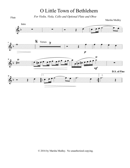 O Little Town of Bethlehem for String Trio and optional flute and oboe image number null