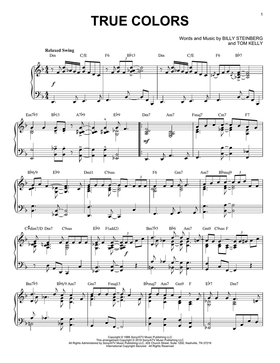 True Colors [Jazz version] Piano Solo scores gallery preview page 1