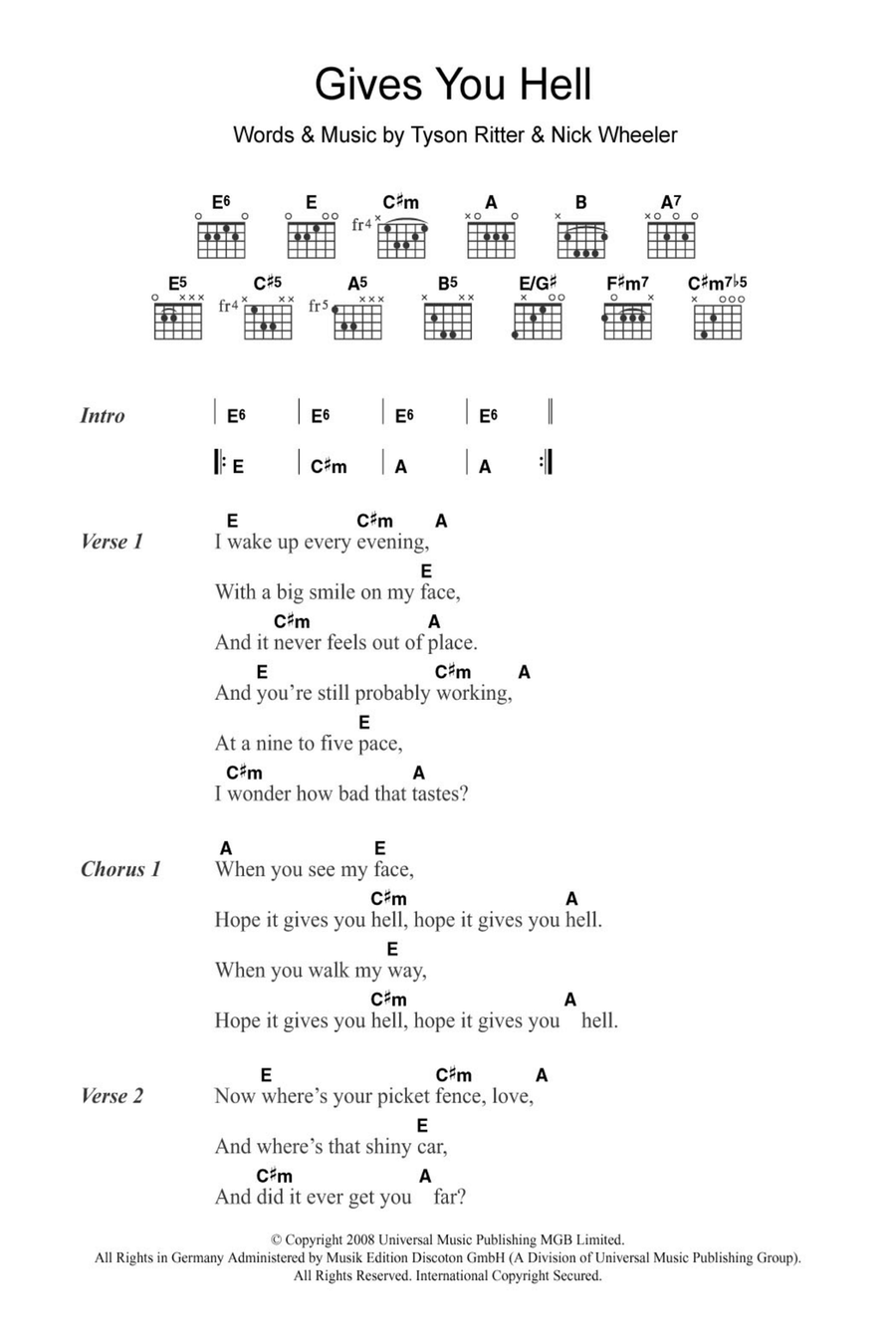 Gives You Hell Gives You Hell Guitar scores gallery preview page 1