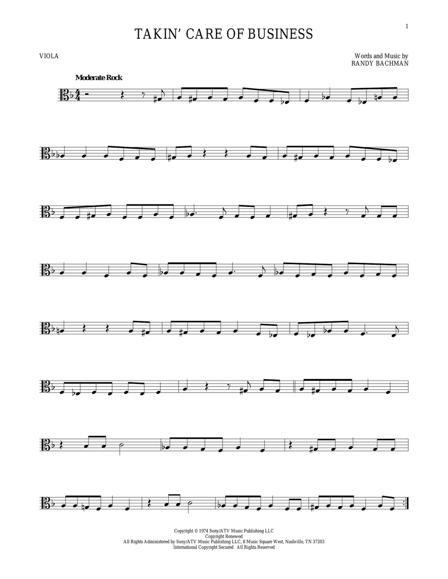 Takin' Care Of Business Takin' Care Of Business Viola Solo scores gallery preview page 1
