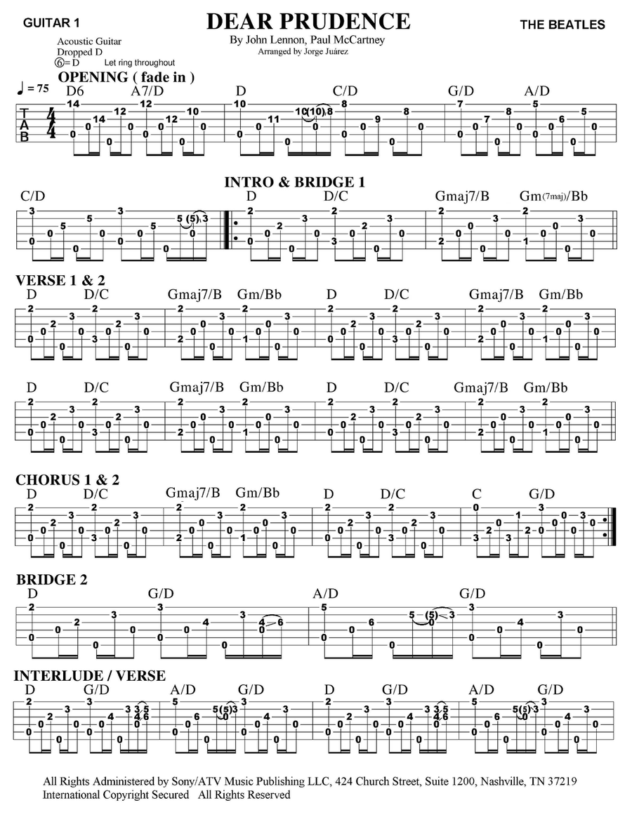 Dear Prudence Guitar Tablature scores gallery preview page 1