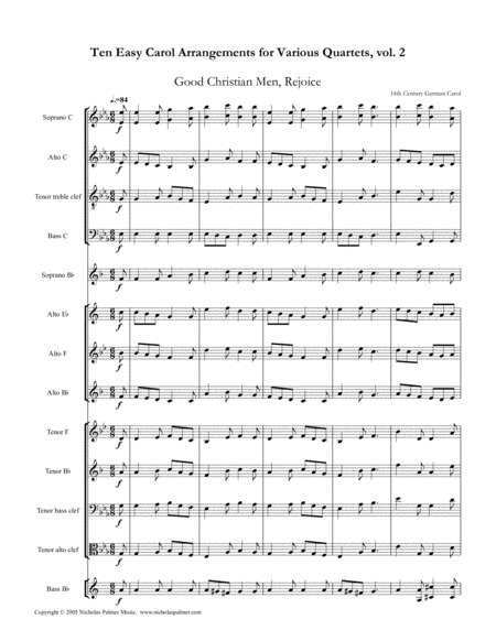 10 Easy Christmas Carol Arrangements for various quartets - Volume 2