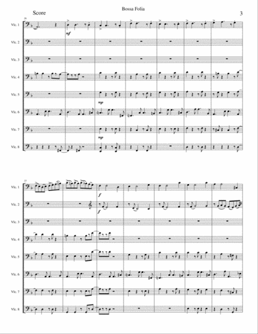 La Folia Bossa Nova for 8 cellos La Folia Bossa Nova for 8 cellos Cello Solo scores gallery preview page 3