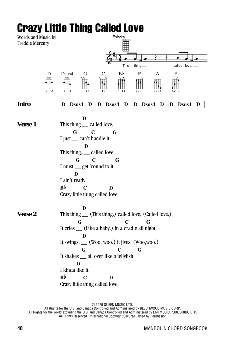 Crazy Little Thing Called Love Mandolin scores gallery preview page 1