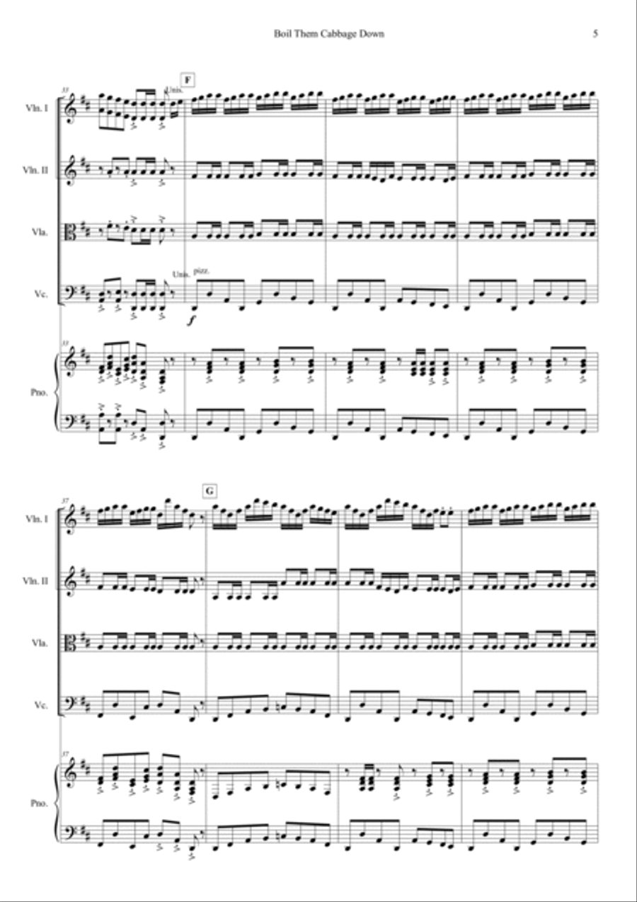 Boil Them Cabbage Down Piano Quintet scores gallery preview page 5