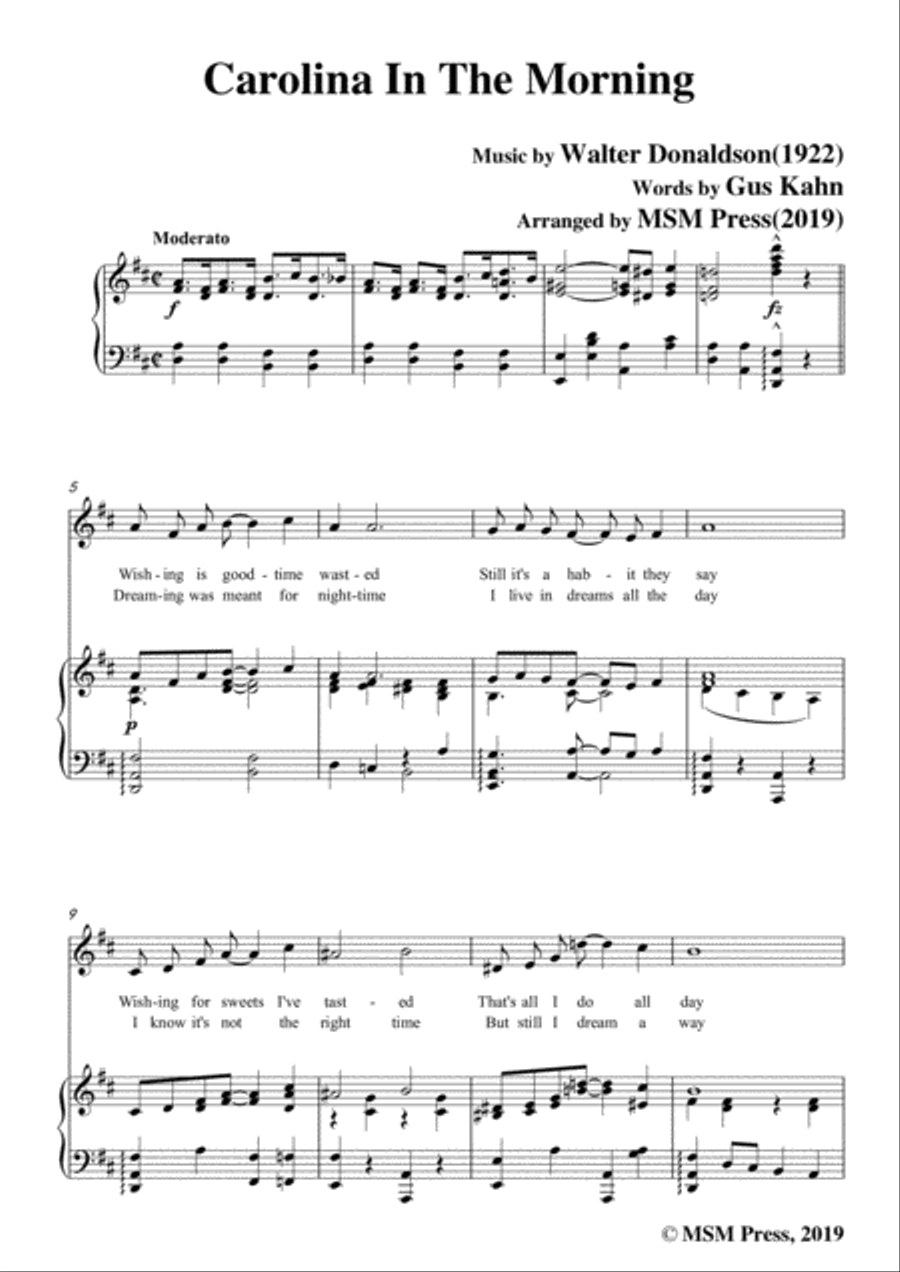 Walter Donaldson-Carolina In The Morning,in D Major,for Voice and Piano Voice Solo scores gallery preview page 3