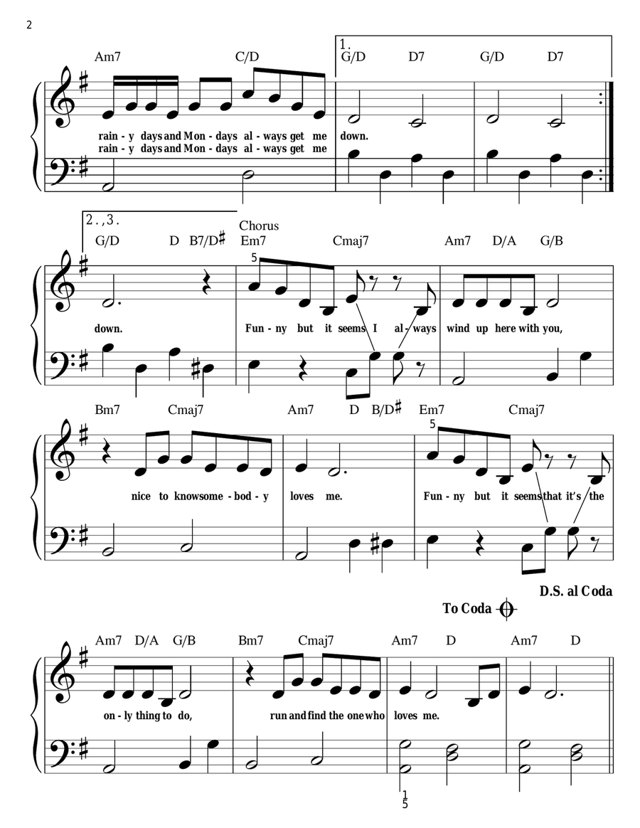 Rainy Days And Mondays Easy Piano scores gallery preview page 2