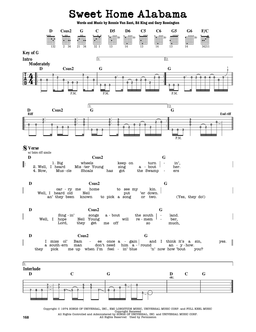 Sweet Home Alabama Electric Guitar scores gallery preview page 1