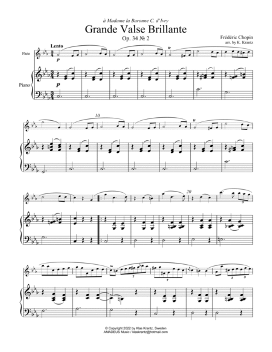Grande valse brillante, Op. 34 No. 2, for flute (violin) and piano (C Minor) Flute Solo scores gallery preview page 2
