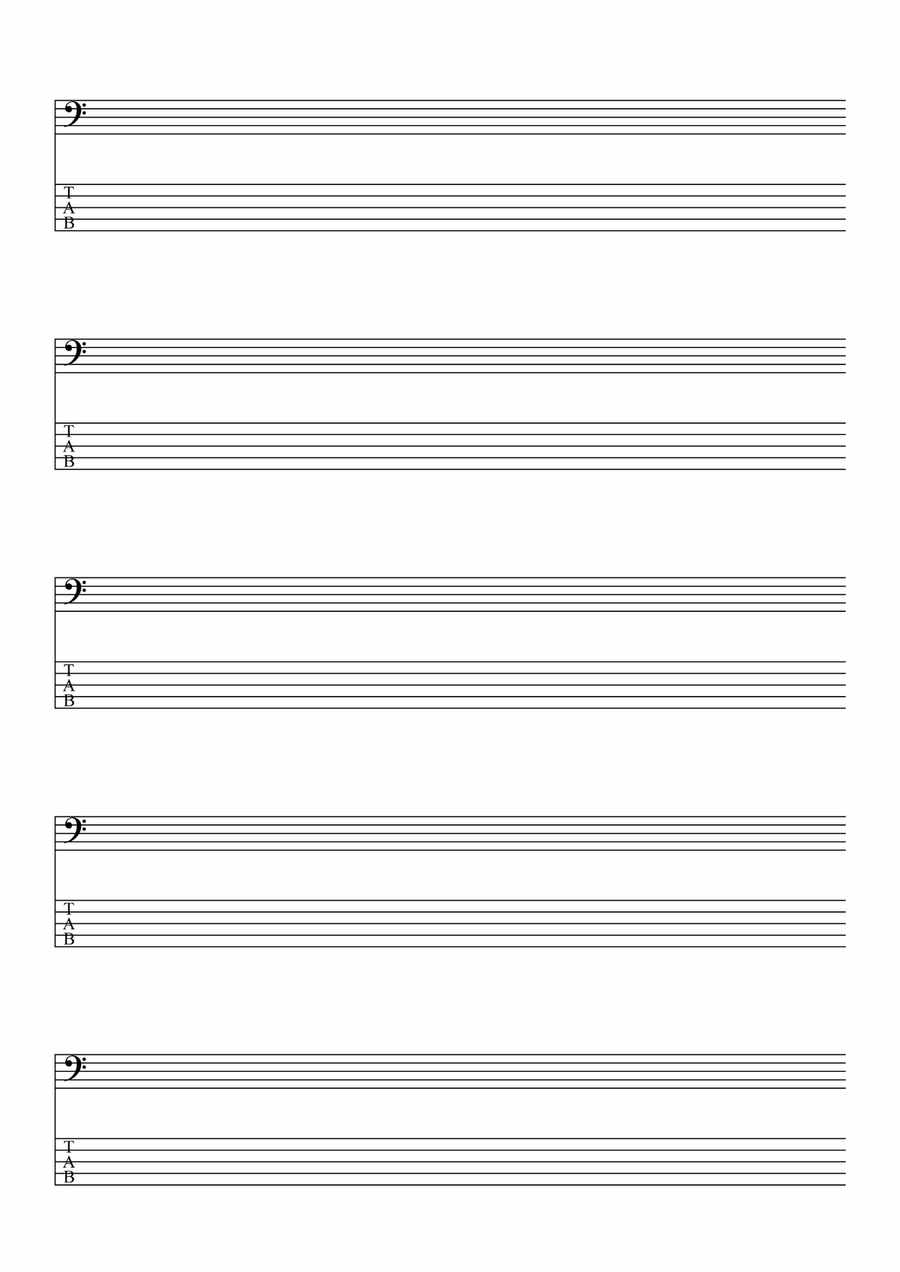 Blank Sheet Music Bass Notes (Bass Clef 5 strings & Tab) Guitar Tablature scores gallery preview page 2