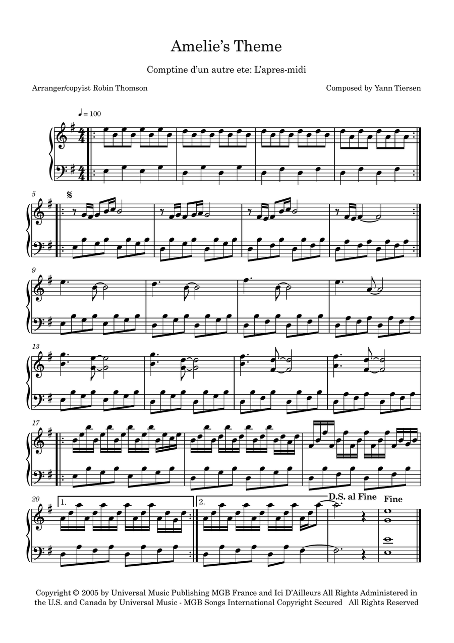 Comptine D'un Autre Été: L'après-midi Piano Solo scores gallery preview page 1