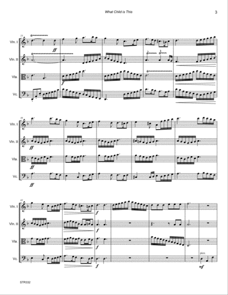 WHAT CHILD IS THIS? (Greensleeves) arranged for STRING QUARTET String Quartet scores gallery preview page 3