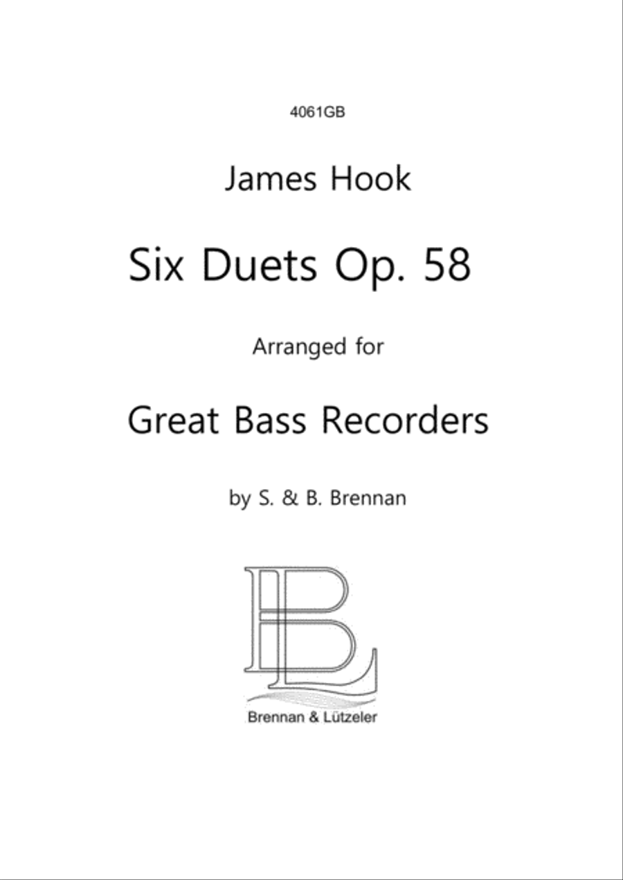 James Hook, 6 Duetts op. 58 arranged for 2 Great Bass Recorders (score) Woodwind Duet scores gallery preview page 1