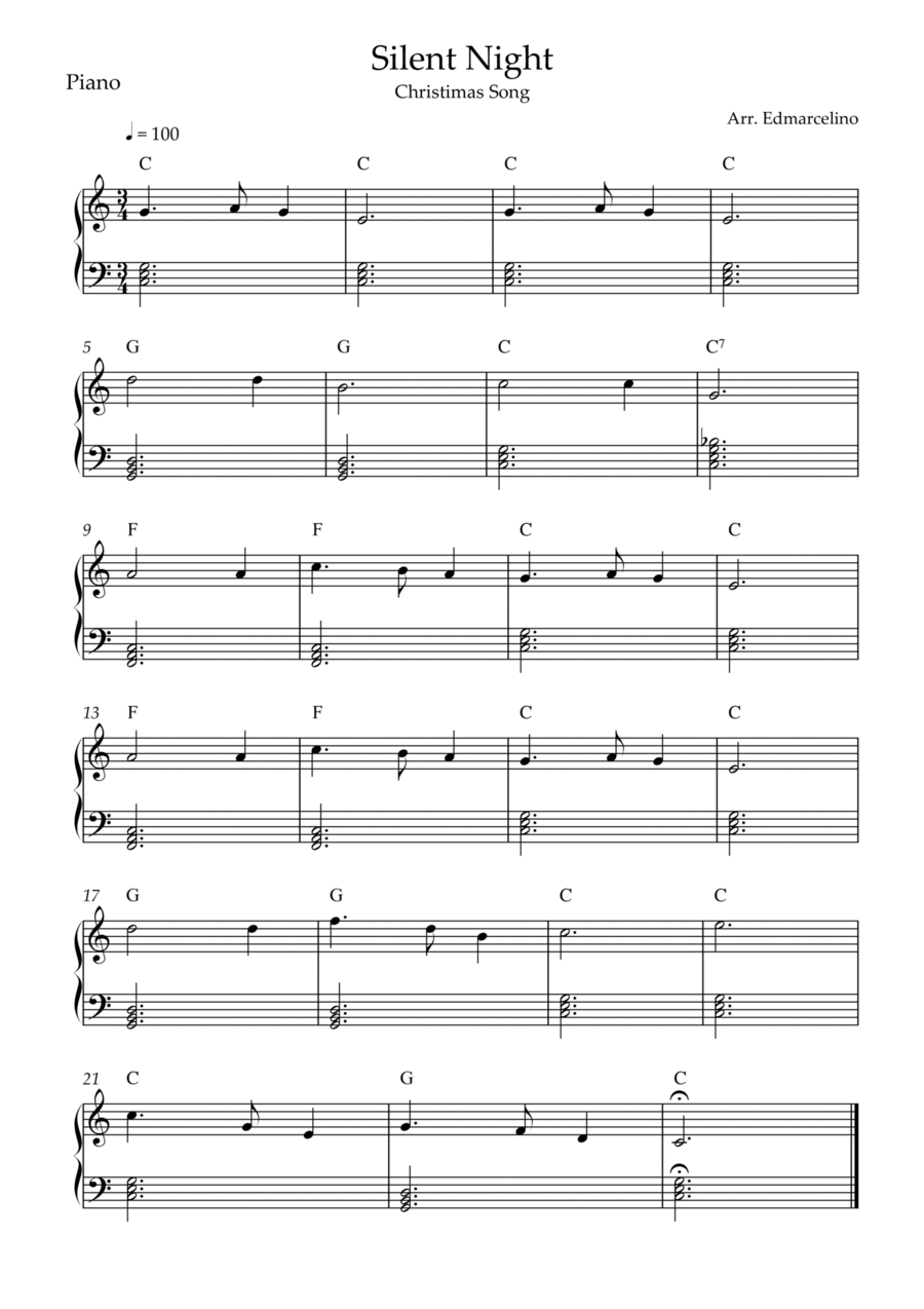Silent Night - Piano Sheet Music to Beginners Easy Piano scores gallery preview page 1