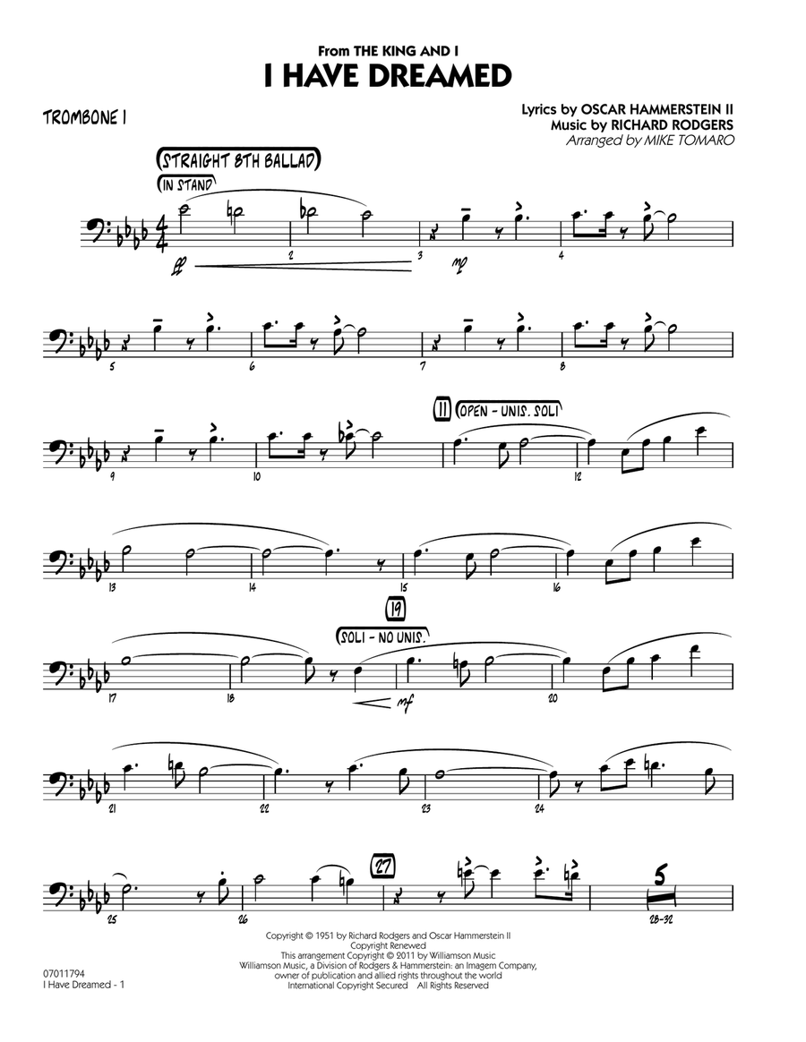 I Have Dreamed - Trombone 1 Jazz Ensemble scores gallery preview page 1