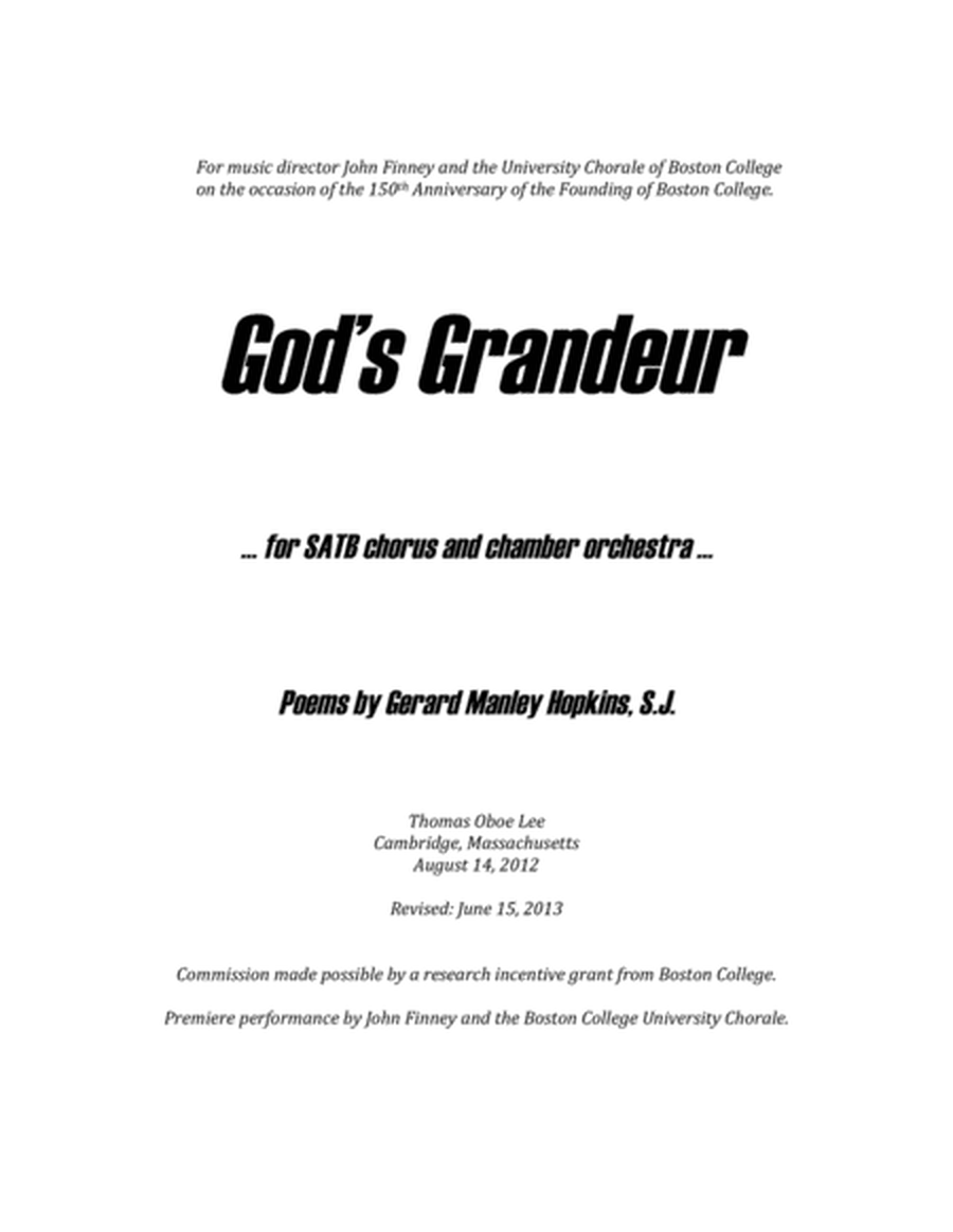 God's Grandeur (2012, rev. 2019) for chorus and chamber orchestra image number null