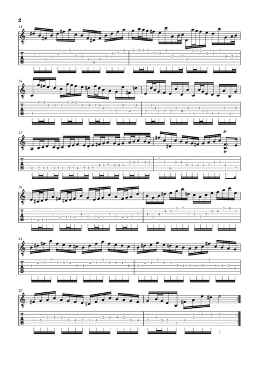 J.S. Bach: Allegro BWV 1003, from Violin sonata no. 2 in Am (Adaptation for Electric Guitar) Violin scores gallery preview page 2