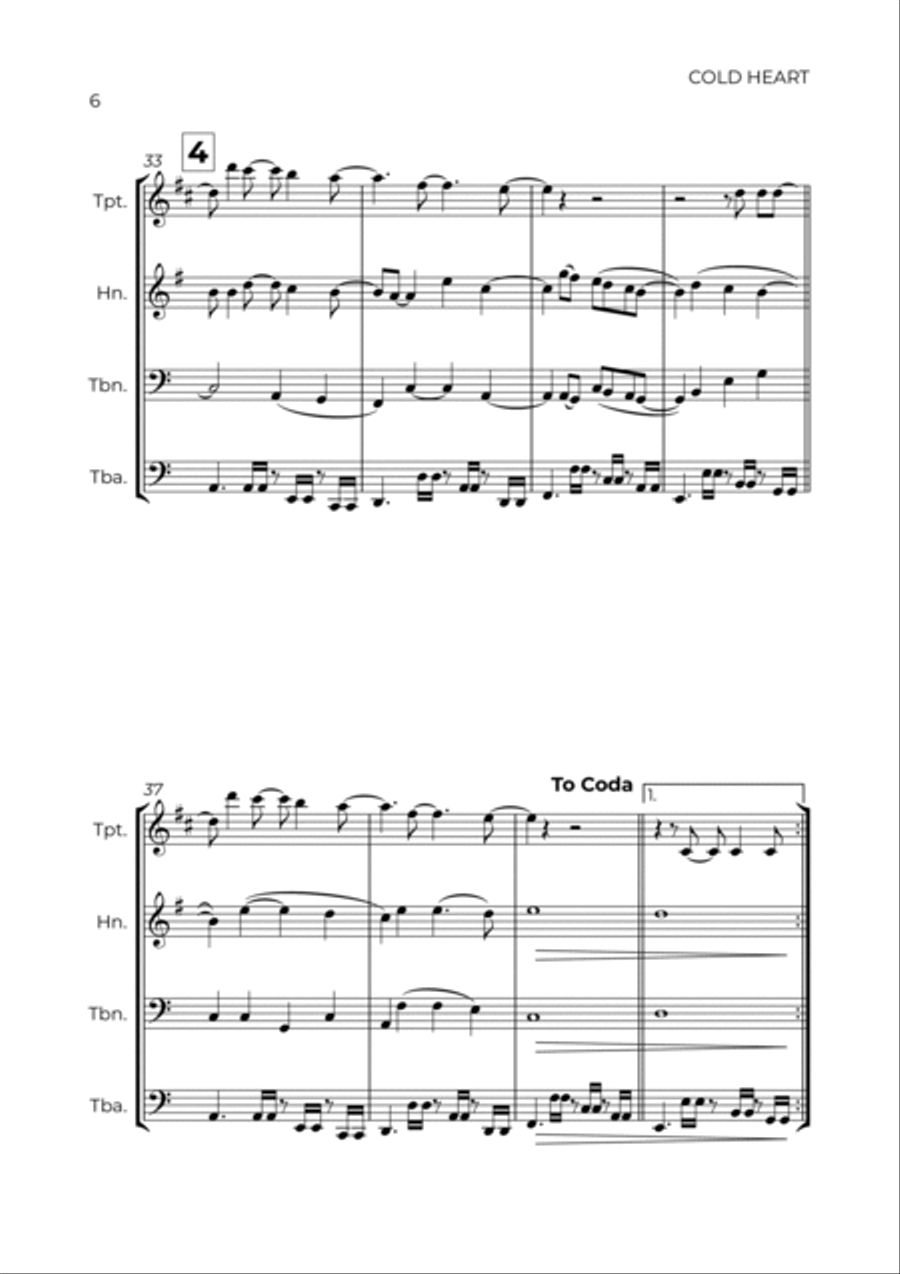 Cold Heart (pnau Remix) Cold Heart (pnau Remix) Brass Quartet scores gallery preview page 6