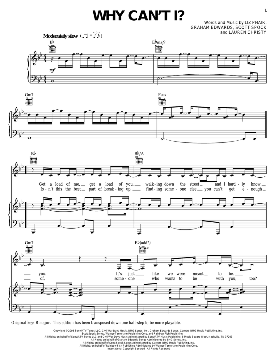 Why Can't I? Why Can't I? Piano, Vocal, Guitar scores gallery preview page 1