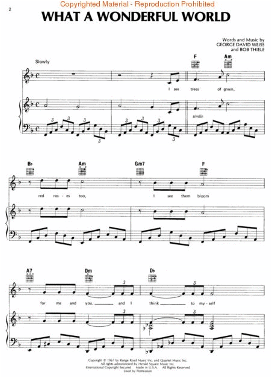 What a Wonderful World Piano, Vocal, Guitar scores gallery preview page 2
