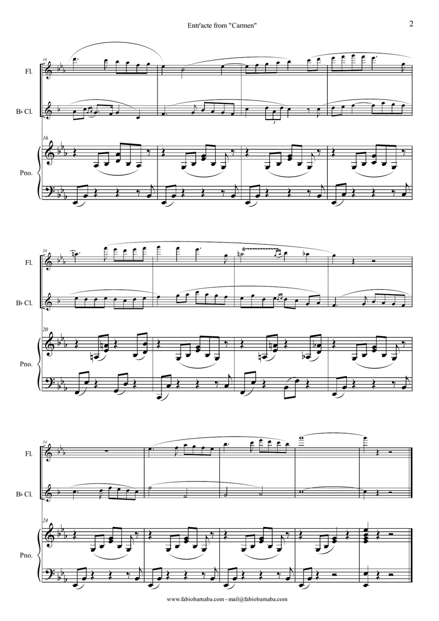Entr'acte from Bizet's Carmen - for Flute, Clarinet and Piano Small Ensemble scores gallery preview page 3