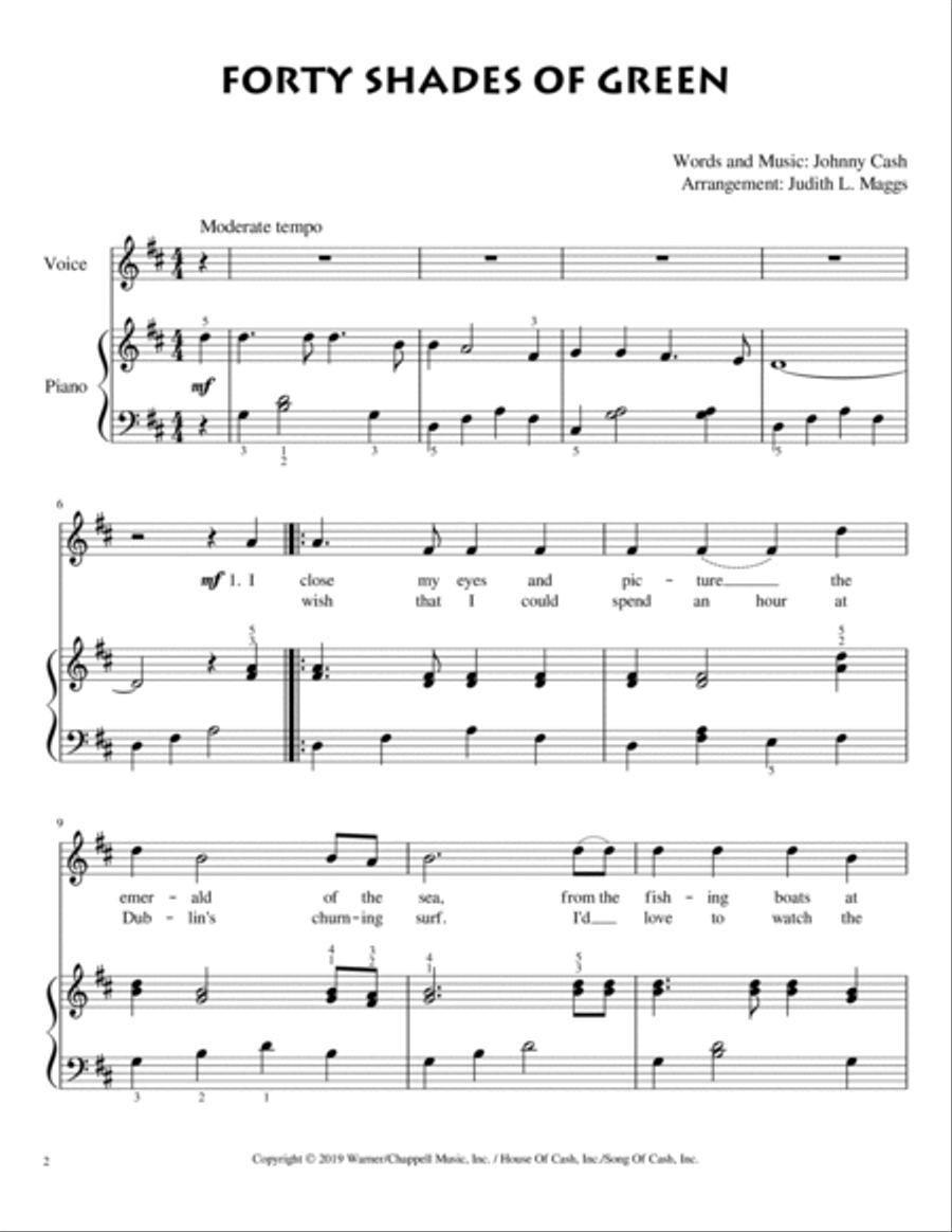 Forty Shades Of Green Easy Piano scores gallery preview page 2