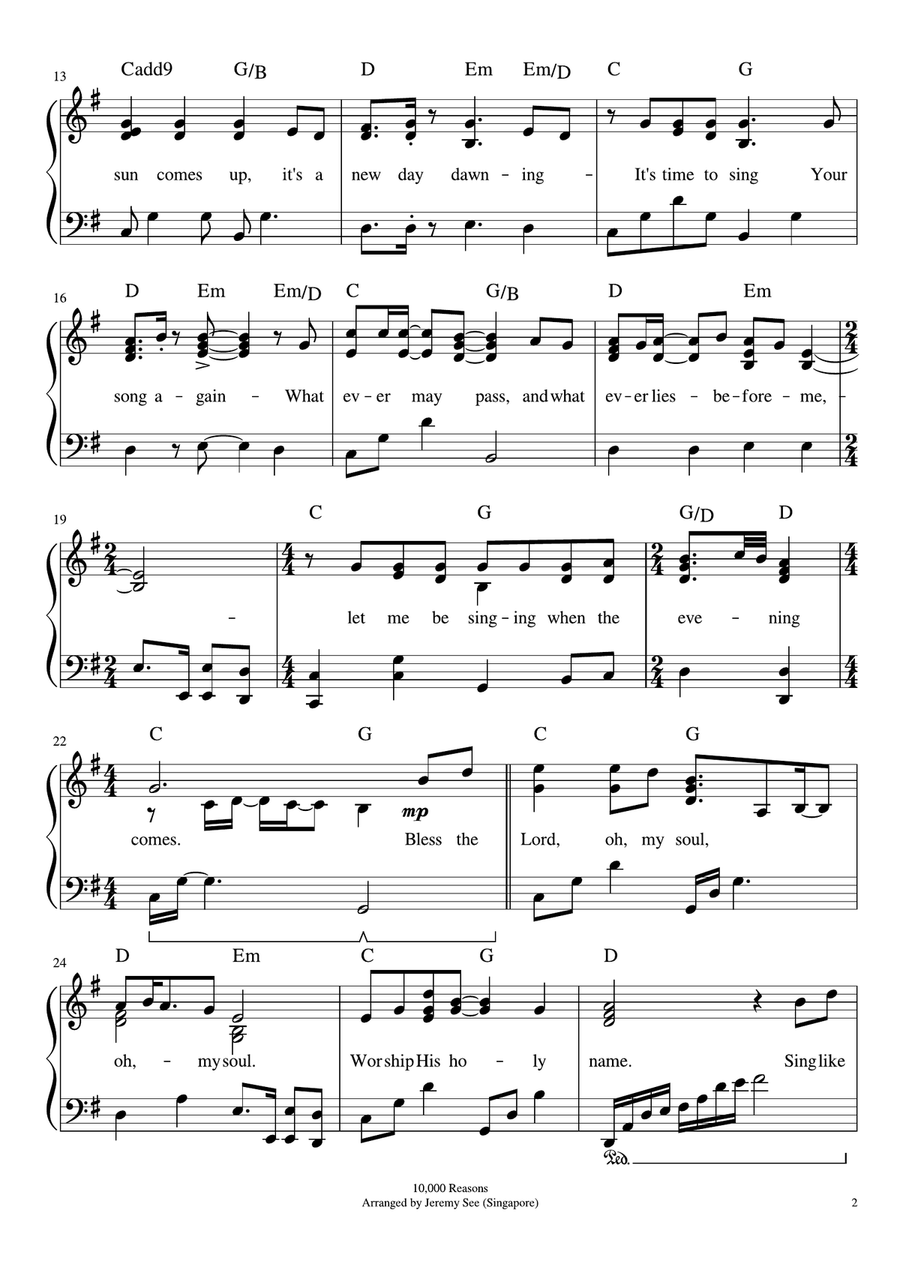 10,000 Reasons (Bless The Lord) Piano, Vocal scores gallery preview page 2