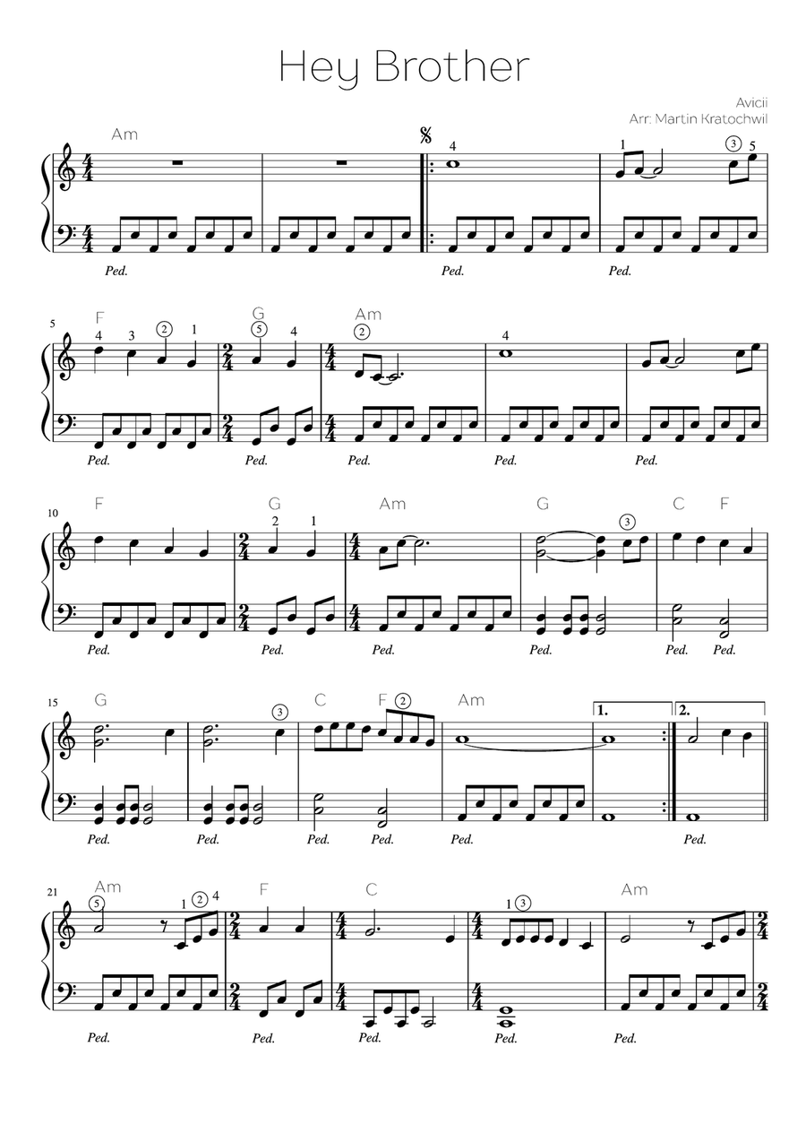 Hey Brother Easy Piano scores gallery preview page 1