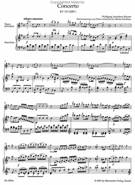 Flute Concerto in G Major, K. 313 by Wolfgang Amadeus Mozart Flute Solo - Sheet Music