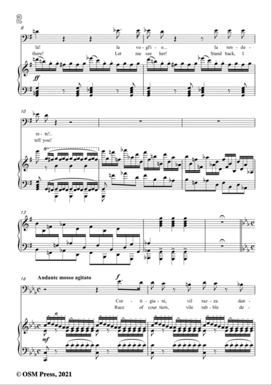 Verdi-Cortigiani,vil razza,in e minor,from Rigoletto(Melodramma in tre atti),for Voice and Piano Voice Solo scores gallery preview page 4