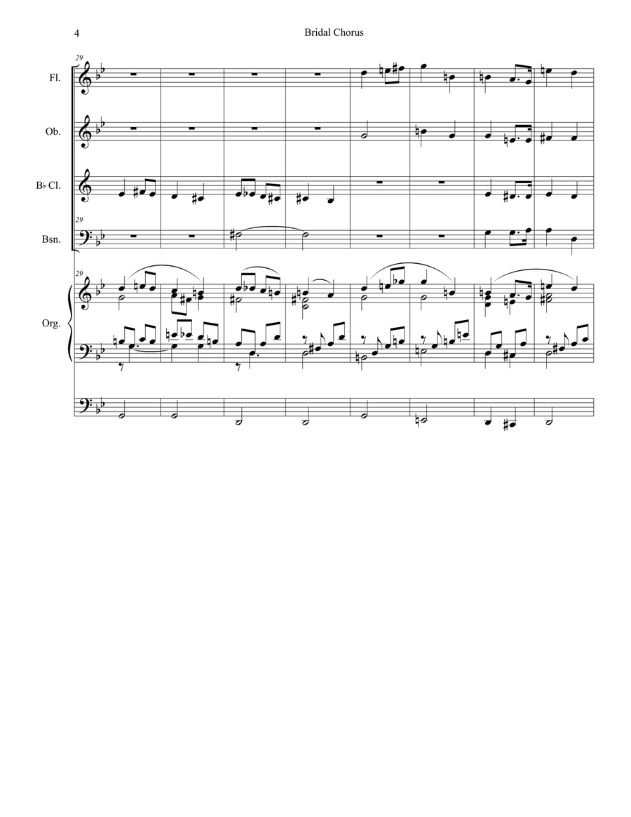 Bridal Chorus (for Woodwind Quartet - Organ Accompaniment) Woodwind Quartet scores gallery preview page 5