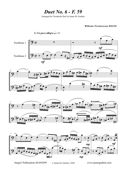 WF Bach: Duet No. 6 for Trombone Duo image number null