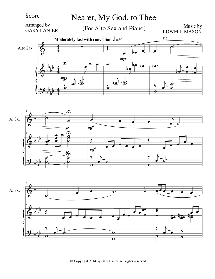NEARER MY GOD TO THEE Alto Sax Piano and Sax Part by Lowell
