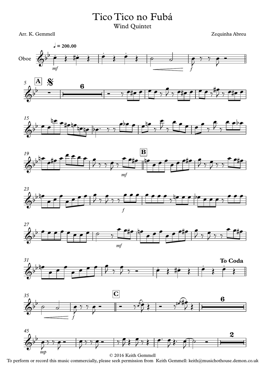 Tico Tico no Fuba: Wind Quintet Woodwind Quintet scores gallery preview page 6