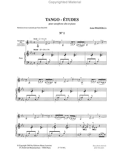 Tango - Etudes (6) ou Etudes tanguistiques by Astor Piazzolla Clarinet - Sheet Music
