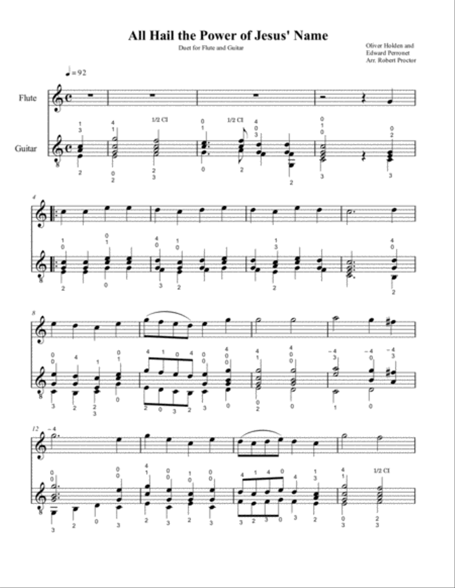 All Hail the Power of Jesus' Name - Duet for Flute and Guitar Small Ensemble scores gallery preview page 1