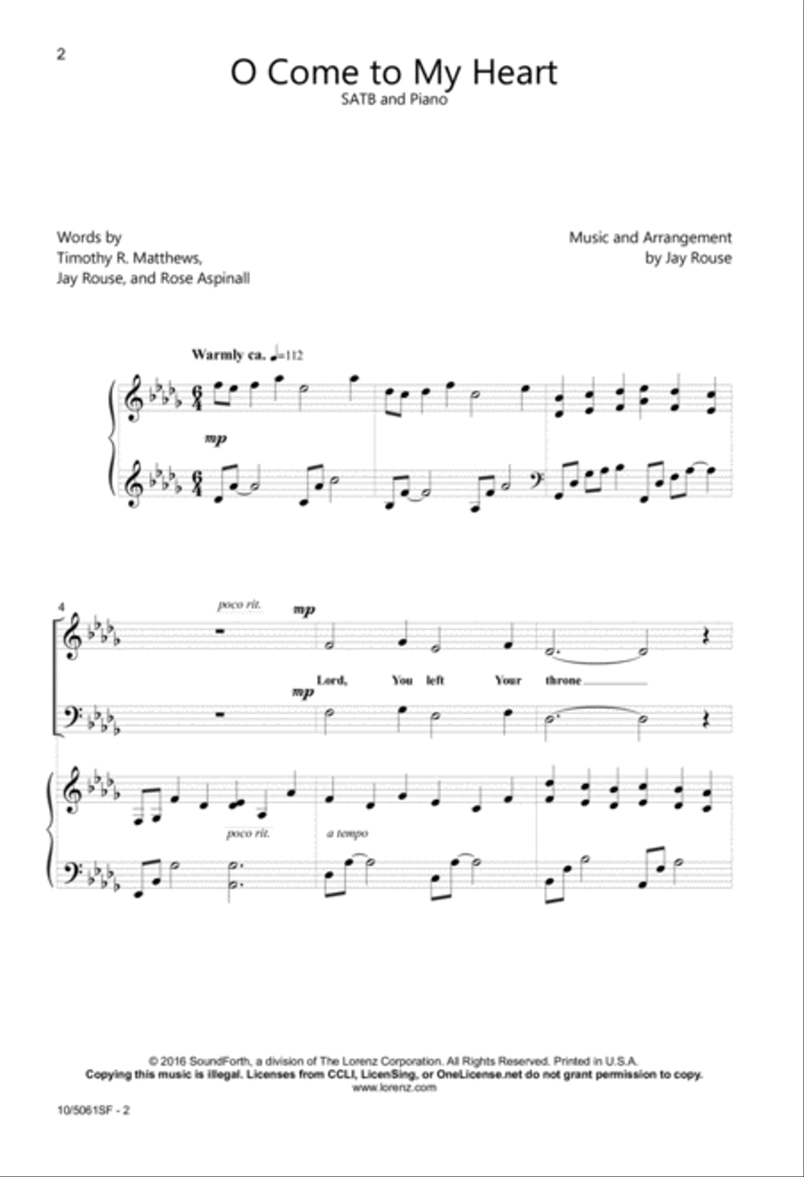 O Come to My Heart O Come to My Heart 4-Part scores gallery preview page 2