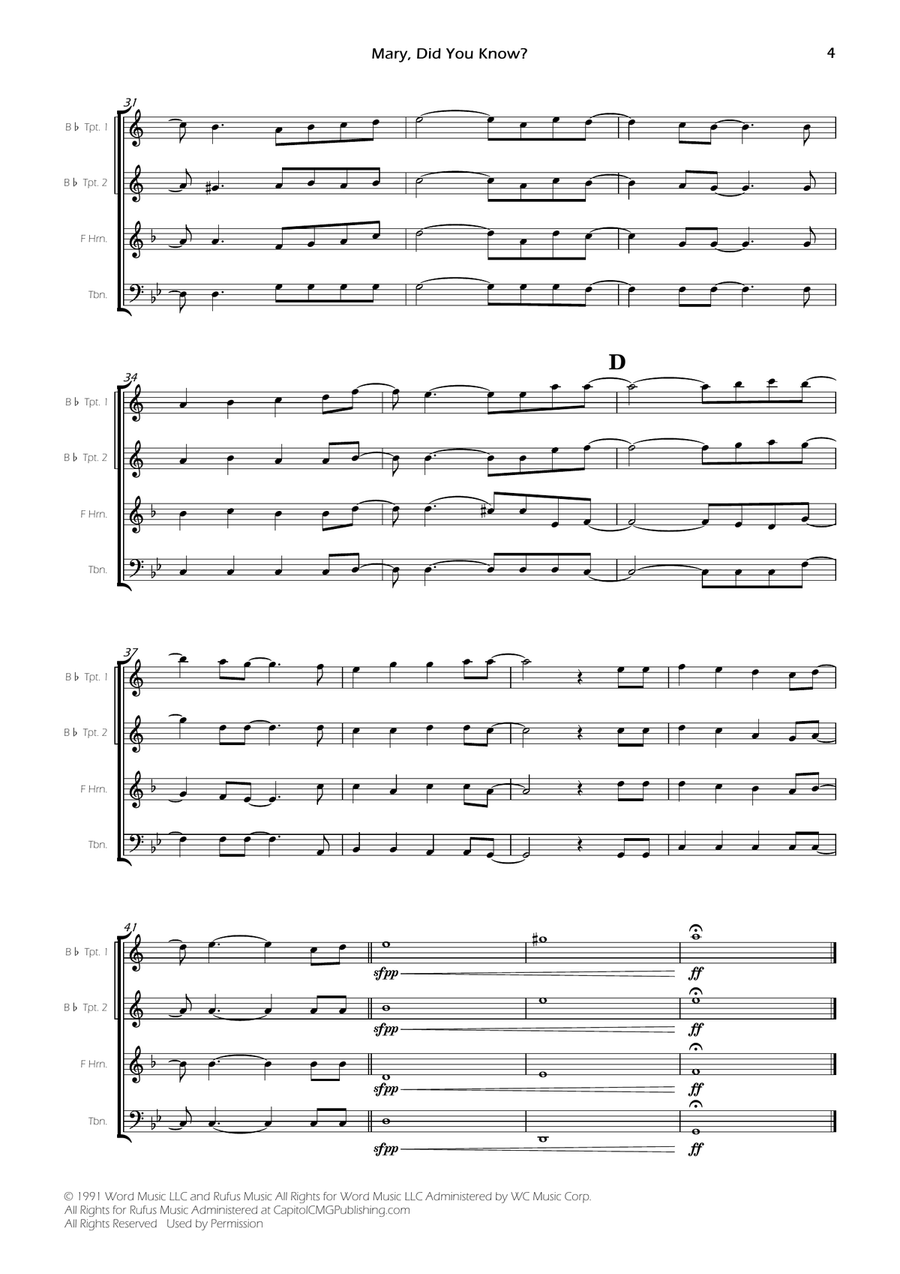 Mary, Did You Know? Mary, Did You Know? Brass Quartet scores gallery preview page 6