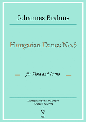 Hungarian Dance No.5 by Brahms - Viola and Piano (Full Score and Parts)