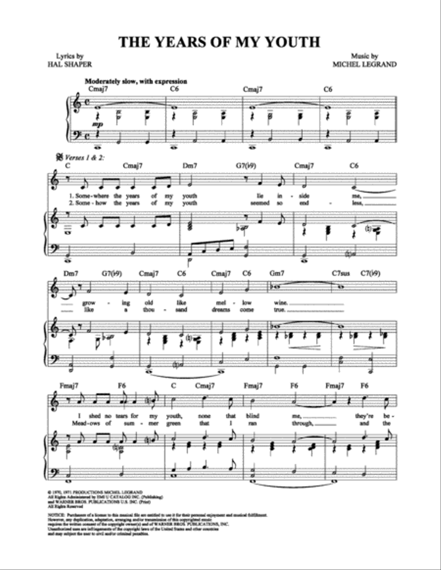 The Years of My Youth Piano, Vocal, Guitar scores gallery preview page 1