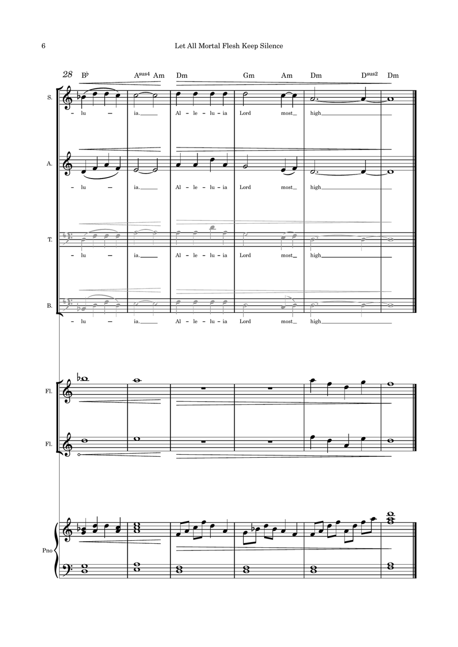 Let All Mortal Flesh Keep Silence SATB flute duet and Piano 4-Part scores gallery preview page 6